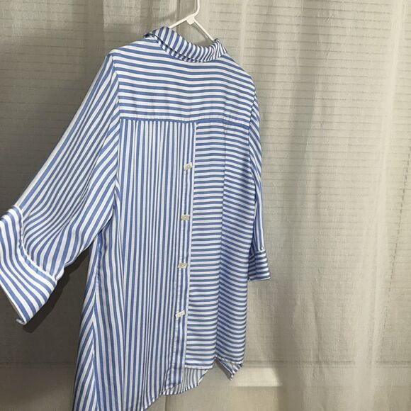 Soft Surroundings 1X On Pointe Palace Blue White Striped Button Details Tunic - Picture 13 of 16